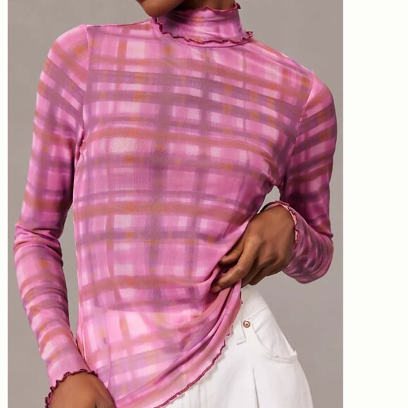 Brand New Pilcro Plaid Turtleneck Top - Picture 2 of 8